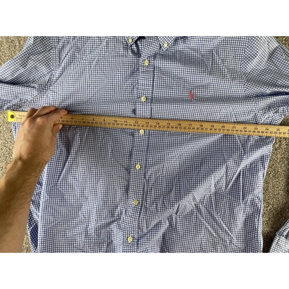 Polo Ralph Lauren Blue/White Gingham Check Shirt Pink Pony Mens XL Preppy Cotton